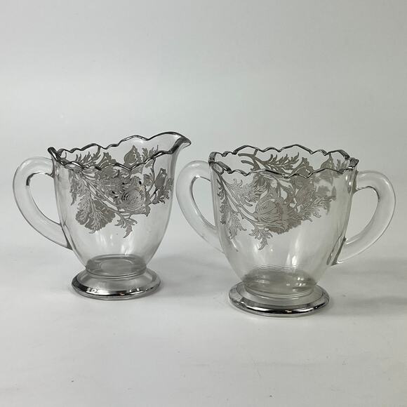Crystal Silver Overlay Serving Dishes Set Cambridge Caprice Metallic Vintage 4PC - Picture 13 of 16